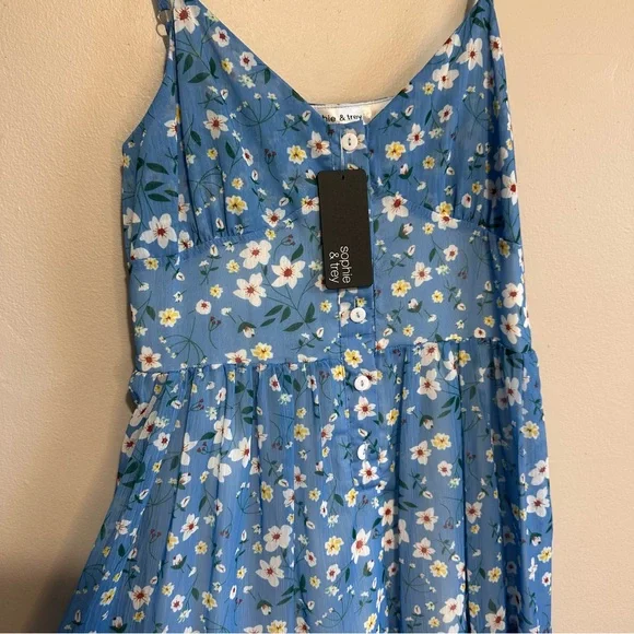 NWT Sophie &Trey Floral Blue Dress Size Medium - Picture 4 of 5